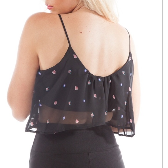 💚LAST 1 Floral Chiffon Ruffle Crop W/Bra Top 0317 - Picture 3 of 5